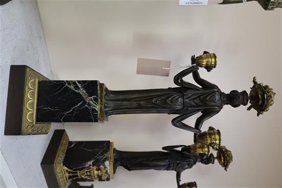 A pair of 19th century French classical revival bronze and ormolu candelabra, height 19in.